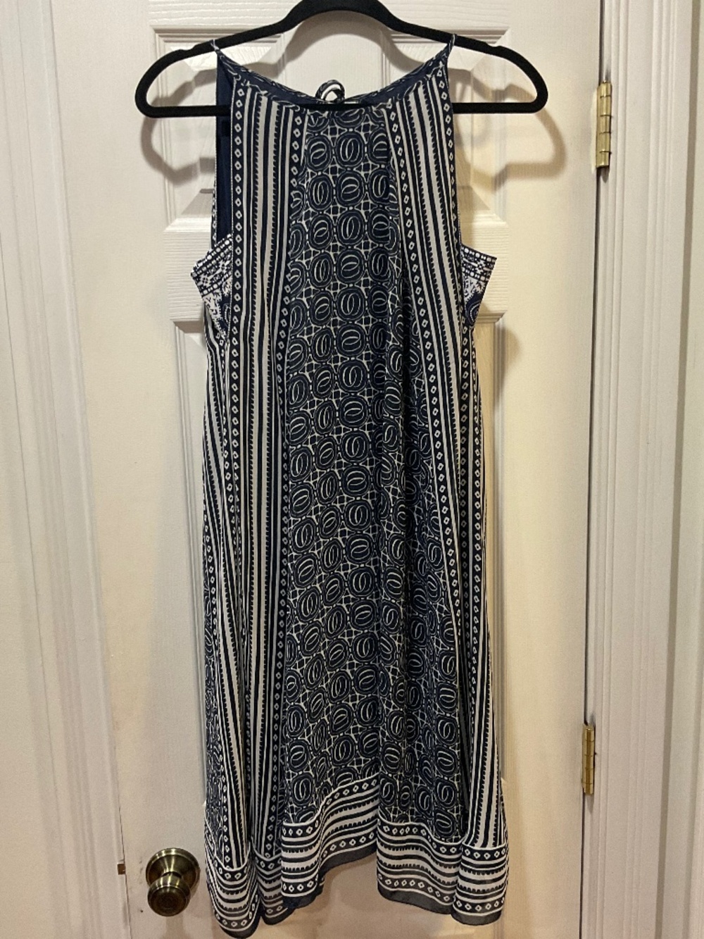 Max Edition Women’s Navy & White Geometric Halter Shift Dress Size: XL Pre Owned